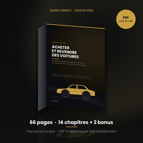 Couverture du guide « Acheter et revendre des voitures » — édition 2026, 66 pages