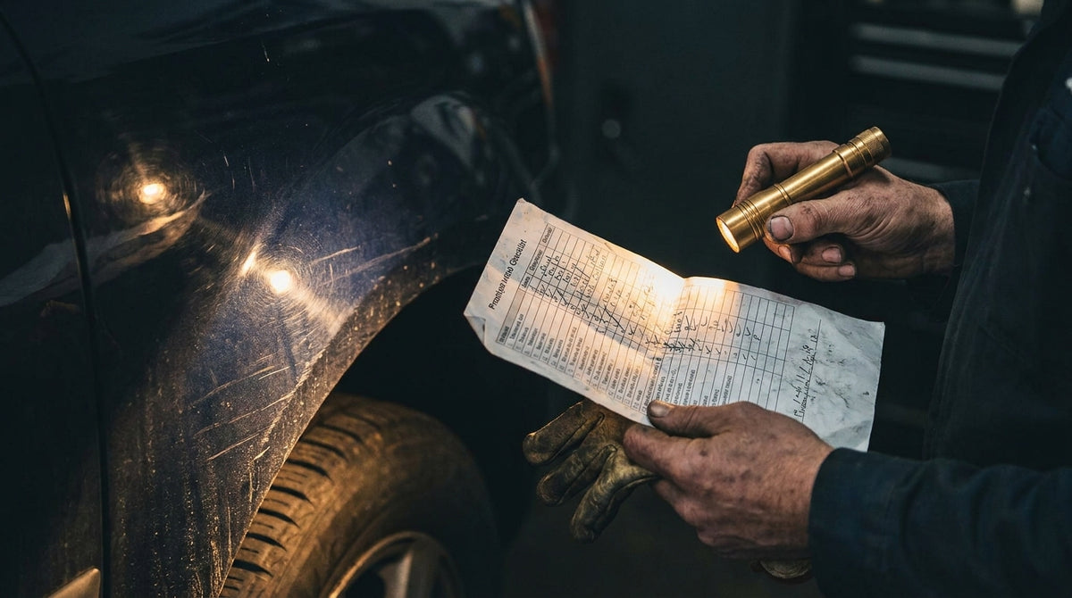 Inspection méthodique d'une carrosserie, checklist papier à la main